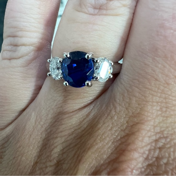 14k White Gold Diamond & Sapphire Ring - Picture 5 of 7